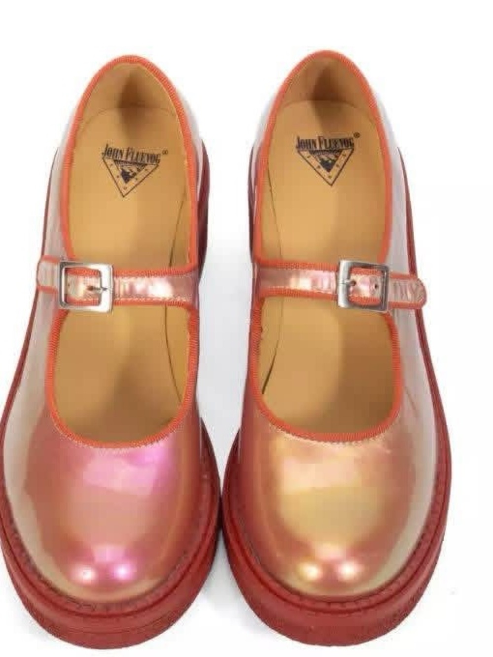 John Fluevog Barnett Iridescent Pink-Orange Mary Jane Shoes